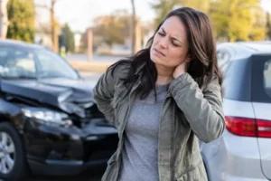 Massachusetts car accident victim discussing worsened pre-existing injuries with an attorney.